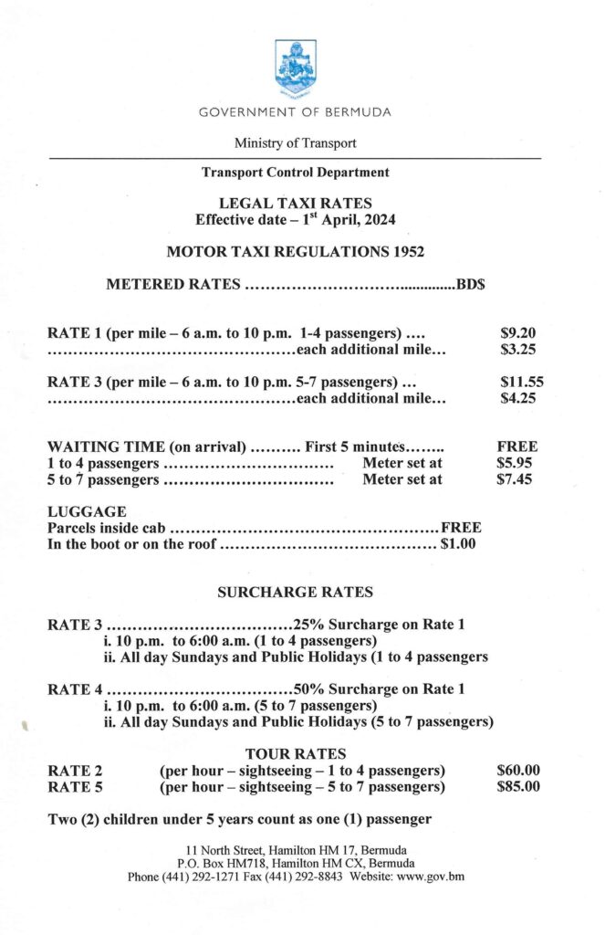 Bermuda Taxi Rates - Get a taxi